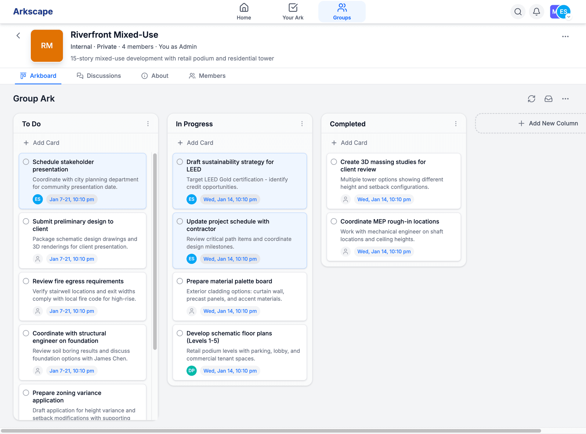 Team collaboration workspace with organized departments