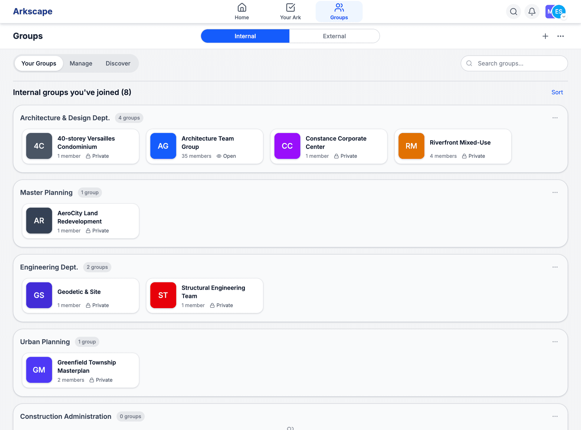 Organization dashboard showing team activity and updates