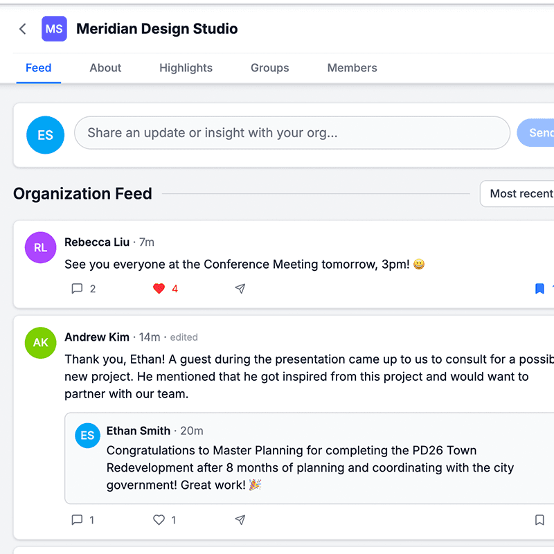 Internal organization newsfeed