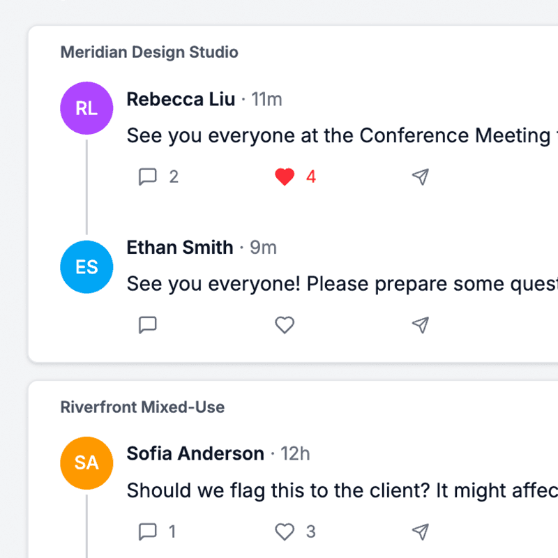 Posts and replies discussion feed